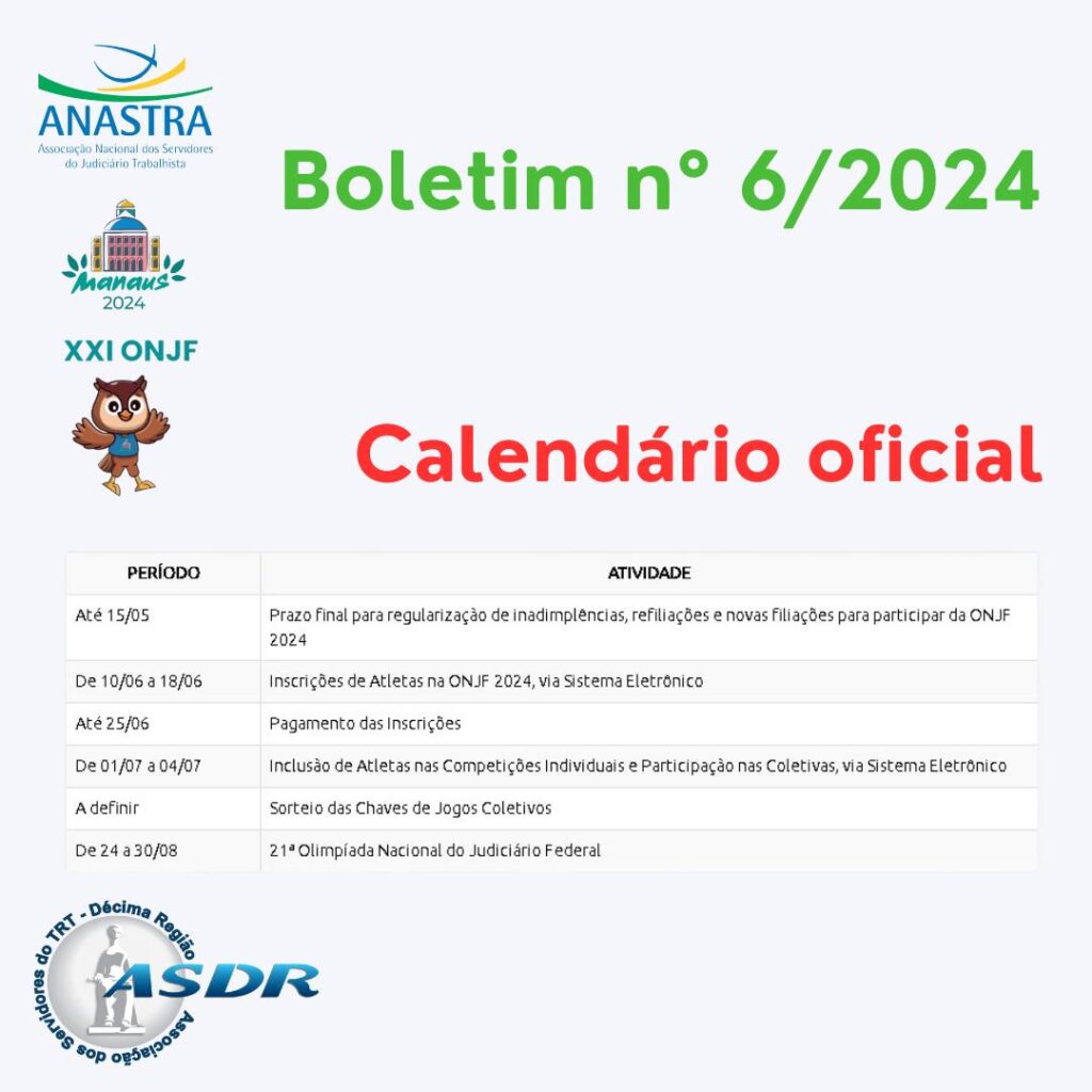 BOLETIM Nº 6/2024 – CALENDÁRIO ONJF 2024