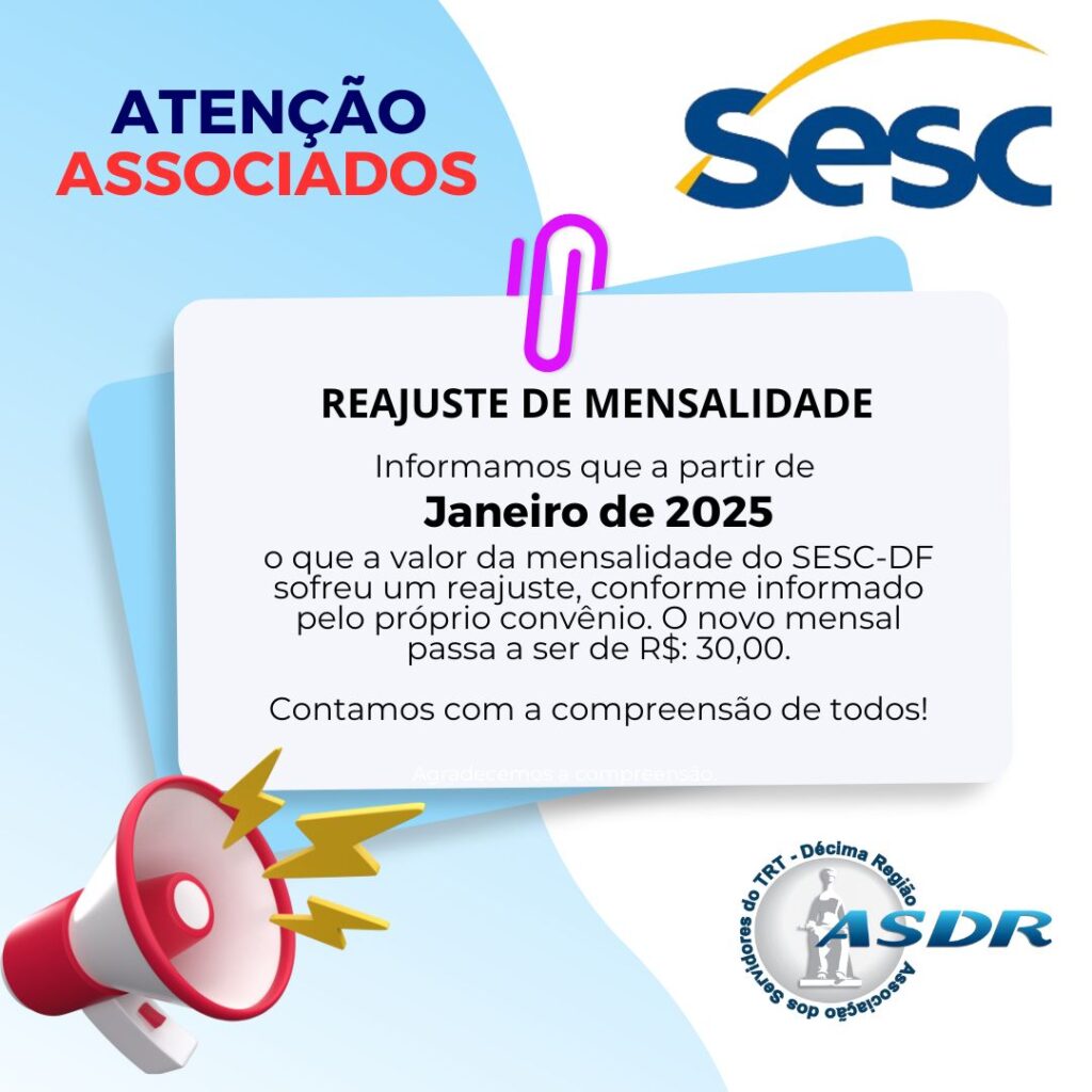 Reajuste na Mensalidade do SESC/DF a partir de Janeiro de 2025