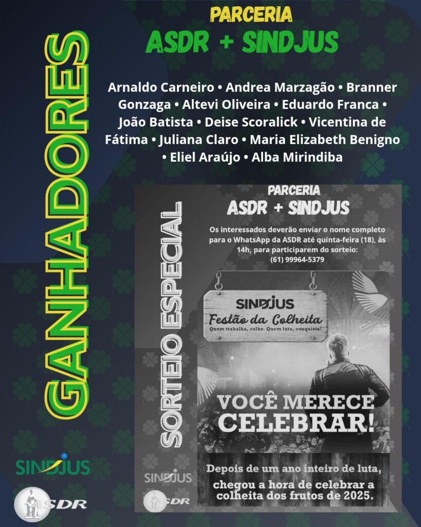 RESULTADO DO SORTEIO – ASDR + SINDJUS/DF