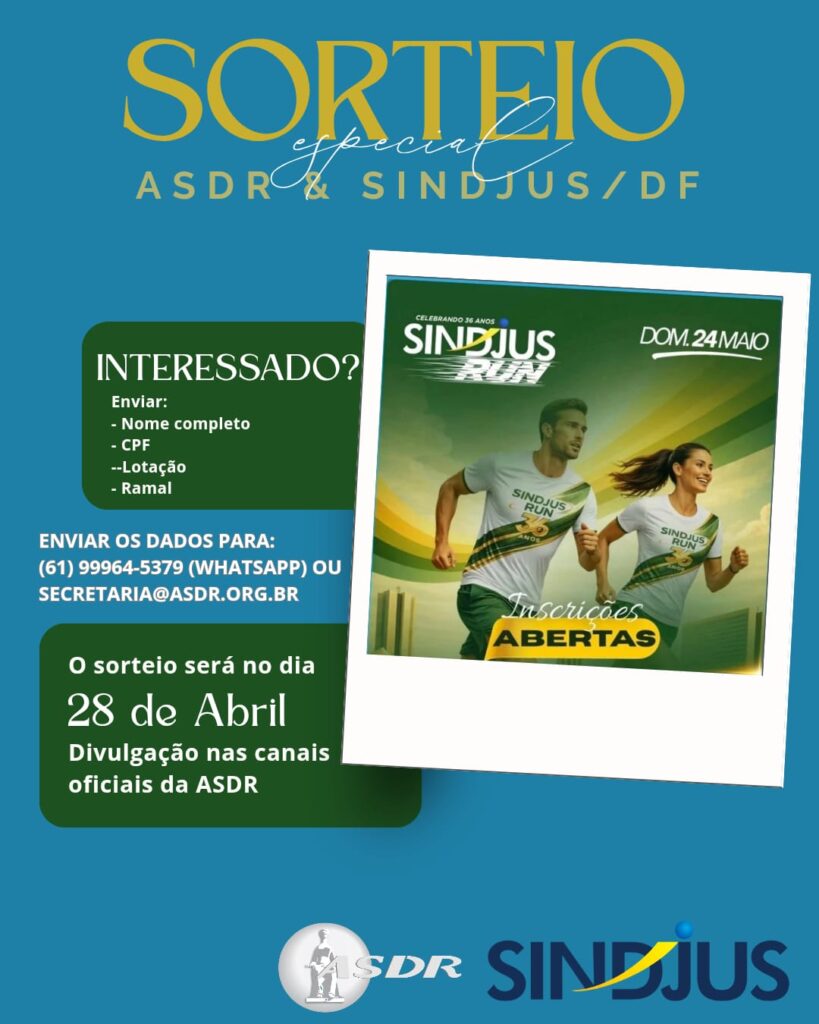 ASDR e SINDJUS irão sortear cortesias para a SINDJUS RUN 2026